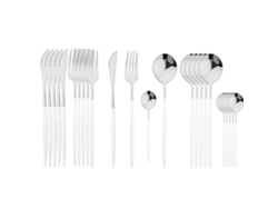 Juego de cubiertos de acero inoxidable de 24 piezas, que incluye cuchillo, cuchara y tenedor. MDUG (plateado)