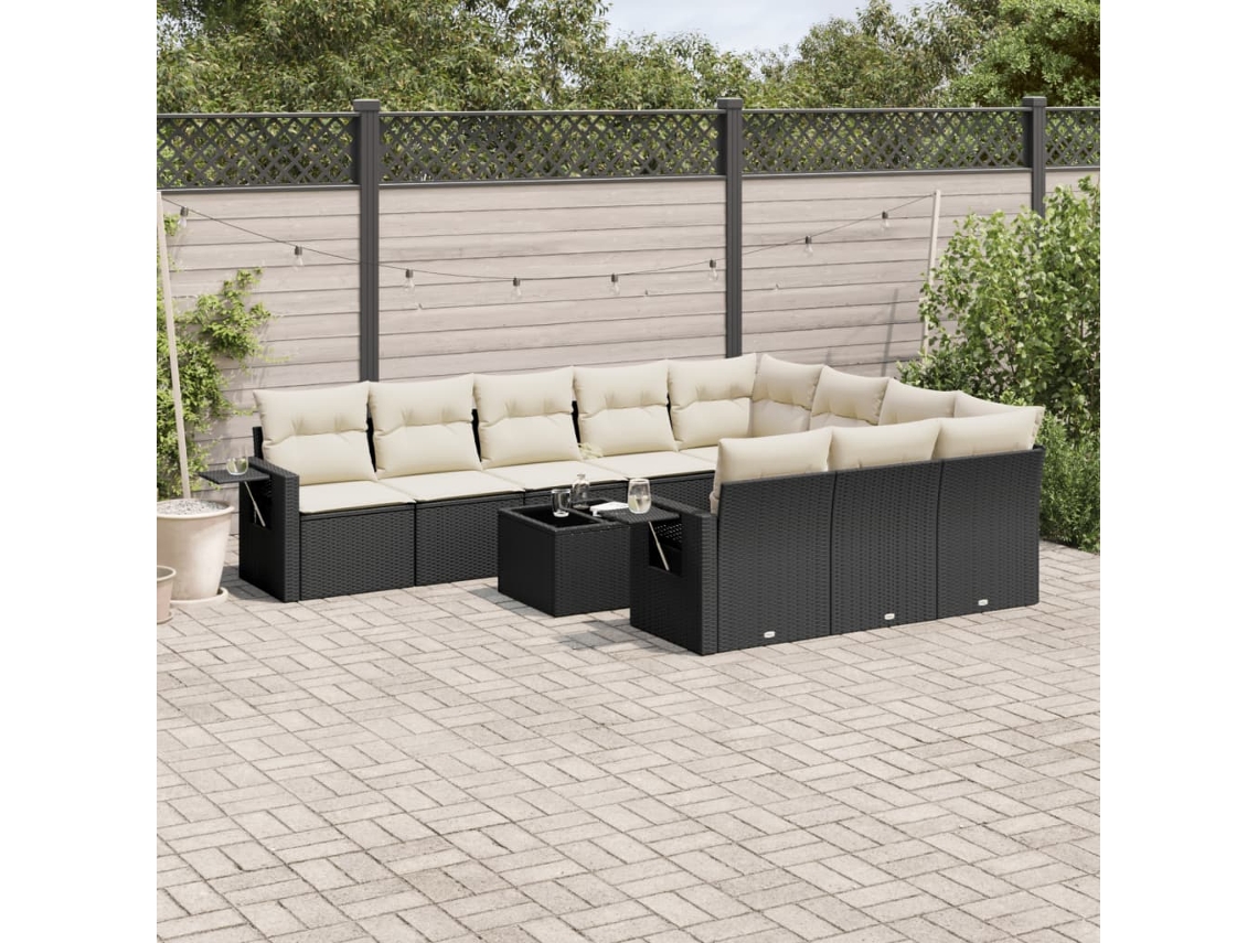 Conjunto de sofá de jardín de 11 piezas con cojines de mimbre sintético negro de DKD Home Decor