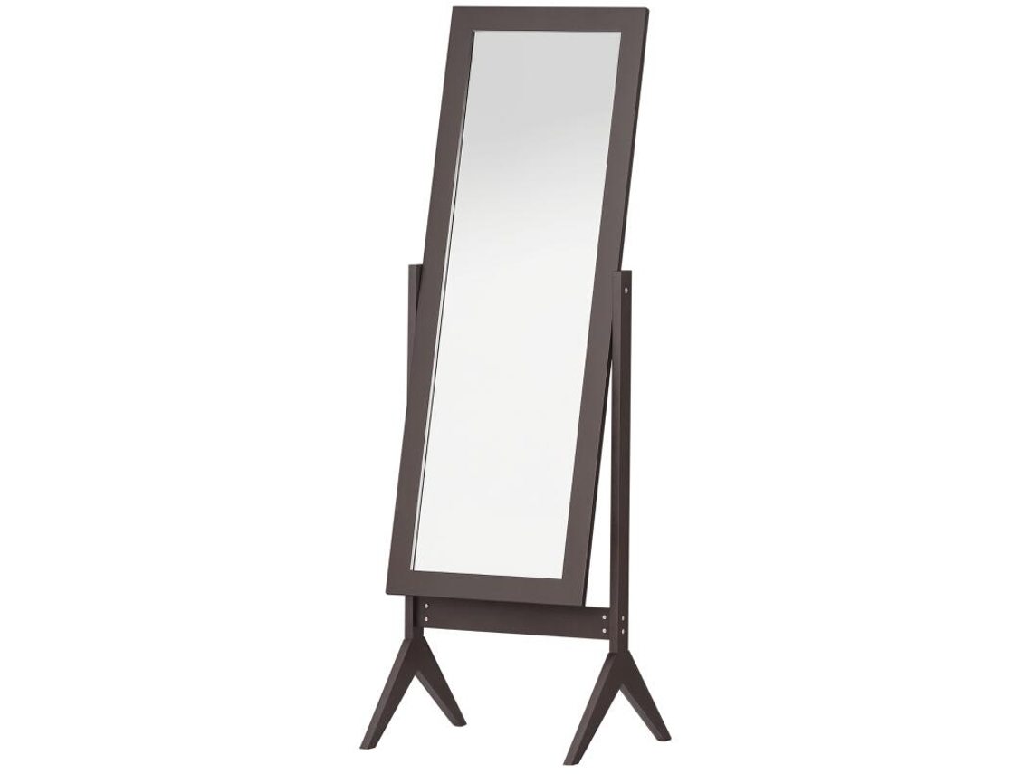 Espejo de suelo de cuerpo entero, 47x46x148 cm, marco de madera marrón oscuro, inclinación regulable, para vestidor, tienda BGA.