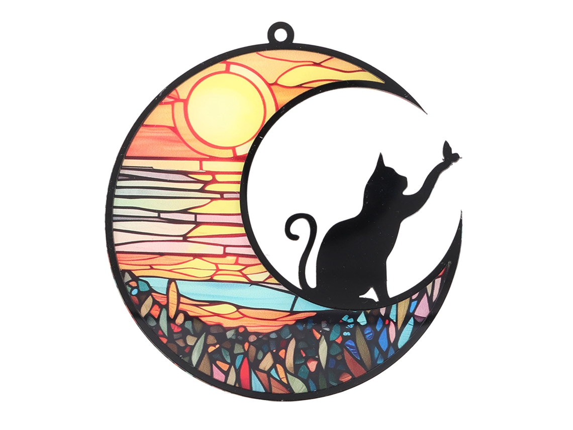 Atrapasueños De Luz Con Forma De Gato De Vidriera Acrílica Colorida Para Ventana Tyu400