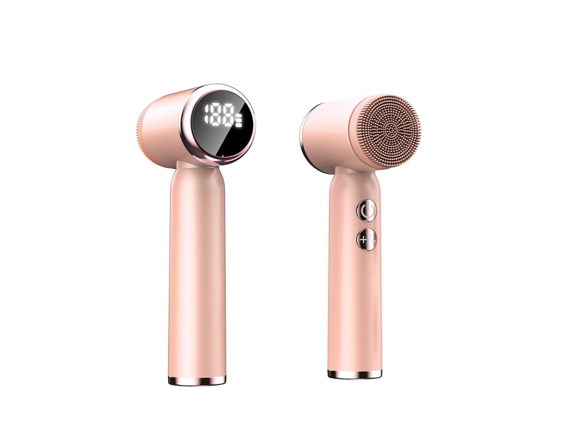 Cepillo facial 6 en 1 para limpieza y exfoliación Cepillo limpiador facial giratorio con pantalla LED Cepillo limpiador facial eléctrico Rosa Yemaesre