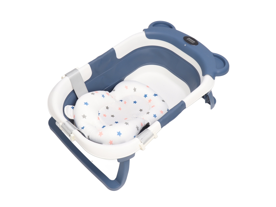 Bañera Plegable Para Bebé Con Sensor De Temperatura, Portátil, Ideal Para Viajes, Antideslizante, Azul Oscuro.