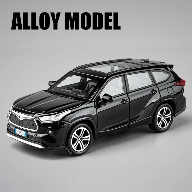 (Negro) Coche miniatura de metal fundido a presión a escala 1:32 con efectos de sonido y luz, 6 puertas que se abren, modelo de vehículo todoterreno.