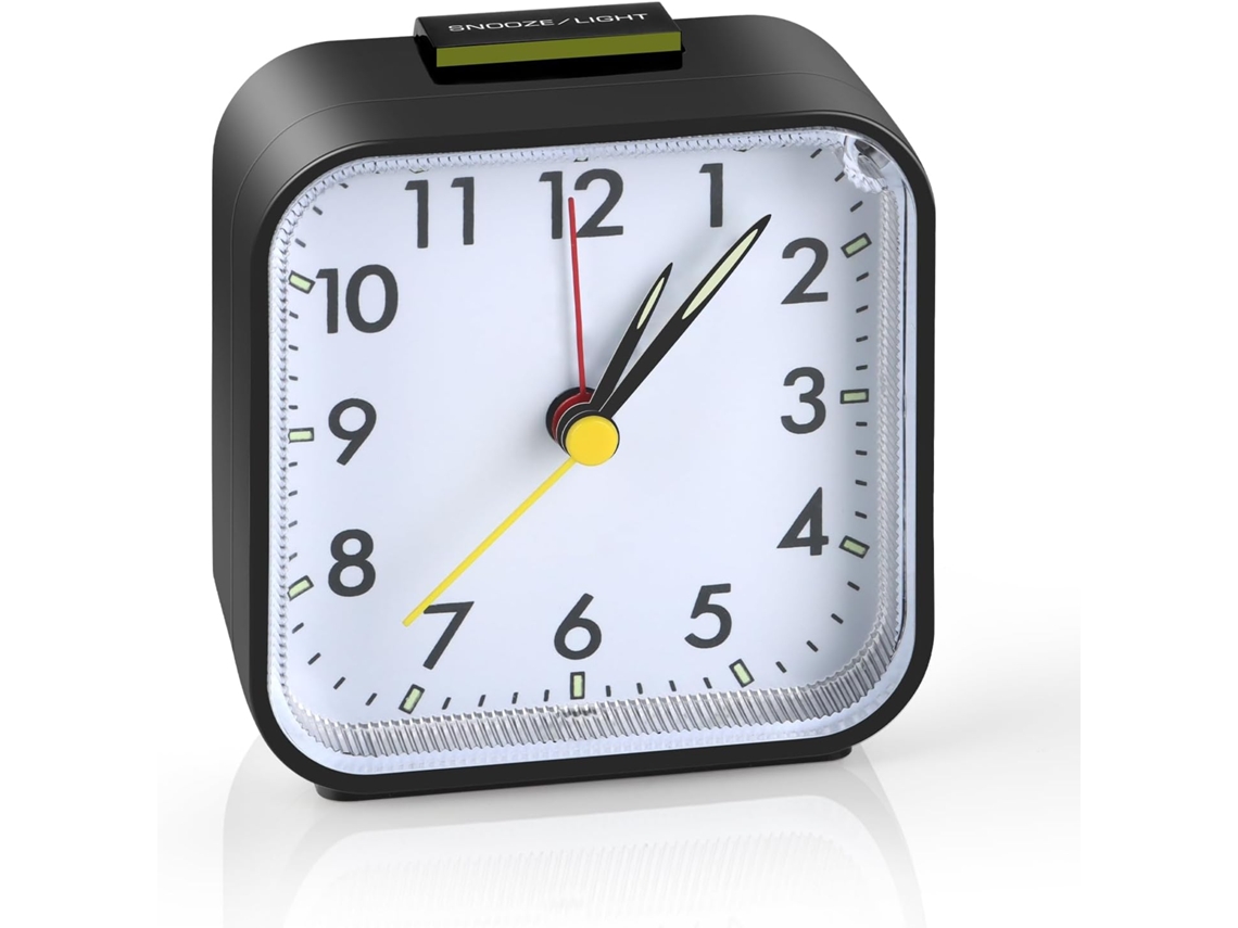 Zruxe Des03 - Reloj despertador analógico silencioso con luz nocturna y función de repetición para el hogar (negro)
