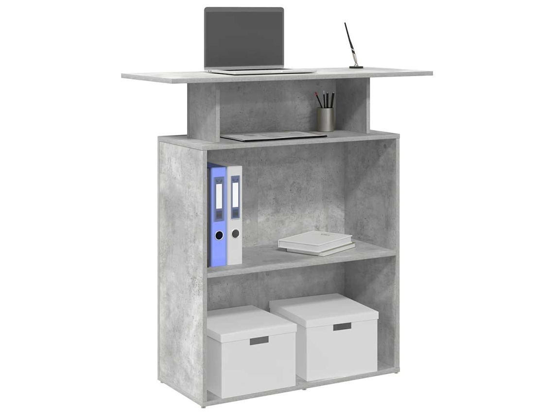Mostrador de recepción de 100x40x104 cm, fabricado en cemento derivado de madera, color gris.