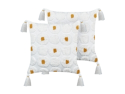 Lote de 2 cojines con detalles amarillos BELIANI Azalia de Algodón Blanco 45x45x4