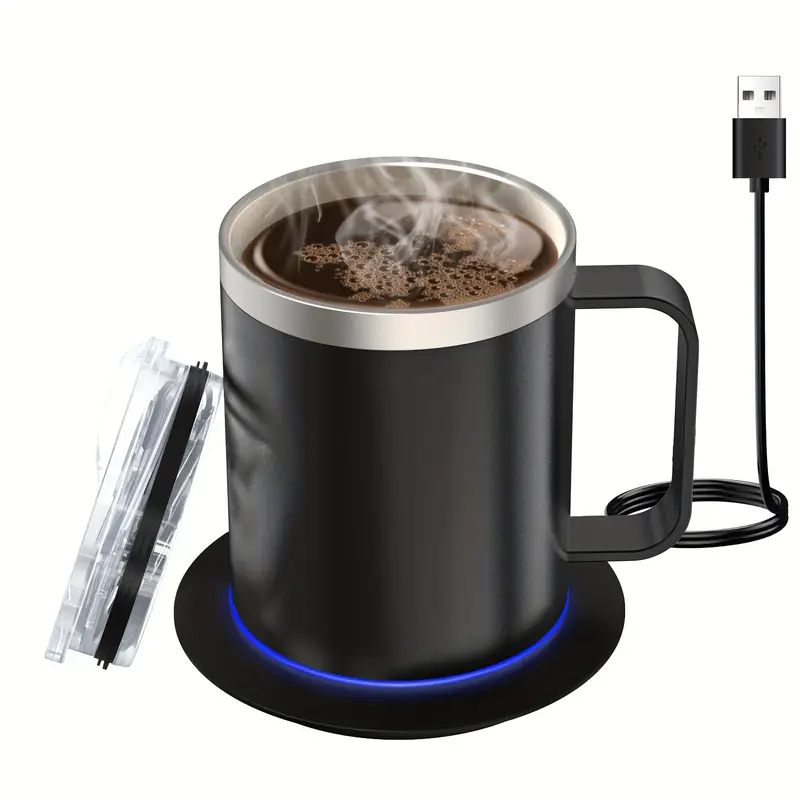 Taza De Café Calentada De Acero Inoxidable Con Asa