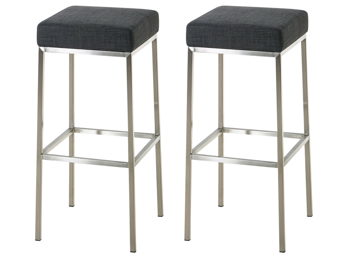 Juego de 2 taburetes de bar Montreal 80 de tela gris oscuro/acero inoxidable CLP