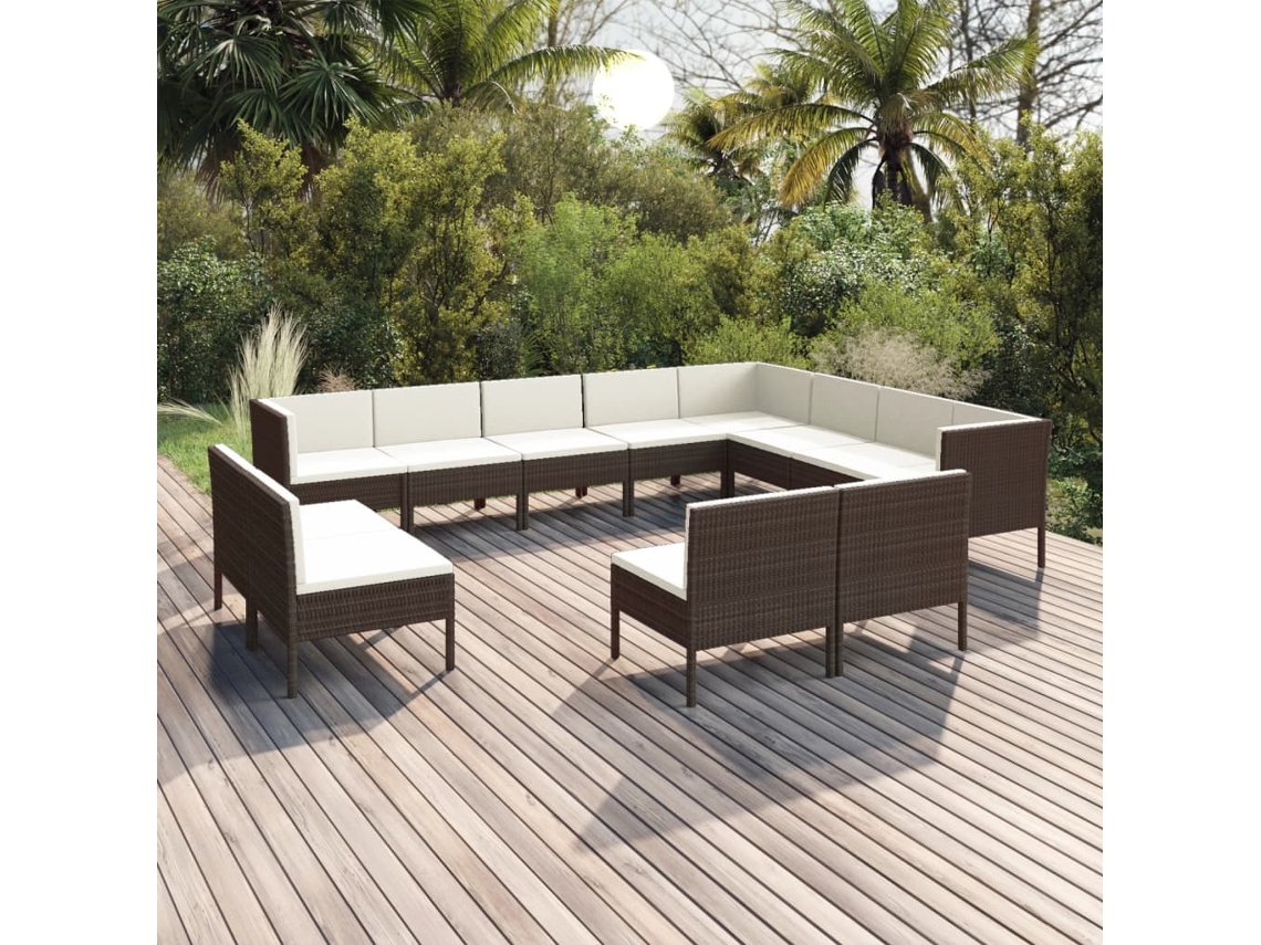 Conjunto de jardín de 12 piezas con cojines de mimbre marrón de DKD Home Decor