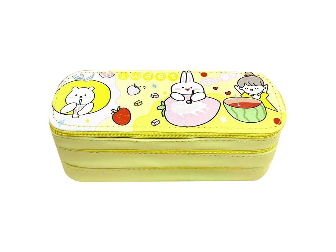 Estuche para lápices amarillo bonito de 3 capas y gran capacidad