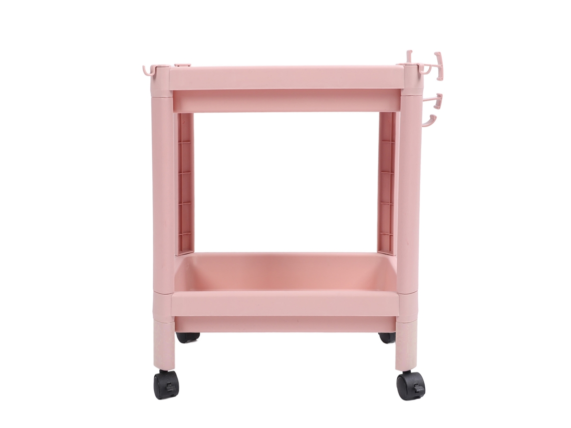 Estantería de baño de 2 niveles con ruedas, color rosa.