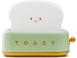 Lámpara de escritorio con forma de tostada, pequeña, luz de noche para niños, recargable, con cara sonriente (verde)