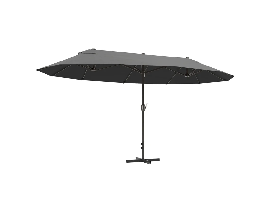 VPMKP - Sombrilla de jardín Outsunny XXL con base cruzada, 4,6x2,7x2,4 m, manivela, acero, poliéster alta densidad, gris