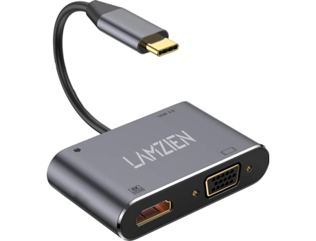 Hub LAMZIEN TYPE-C 3.0 4 in 1 (USB 3.0 - USB-C - HDMI - 1080P VGA - 4 Puertas - Gris)