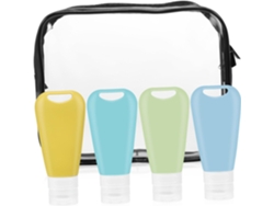Juego de 4 botellas de viaje vacías de silicona para artículos de higiene personal.