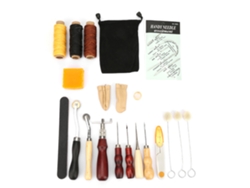 Kit De Herramientas De Cuero Diy 27 Piezas Con Punzón Rueda Perforadora Awl Hilo Encerado Para Trabajo Manual