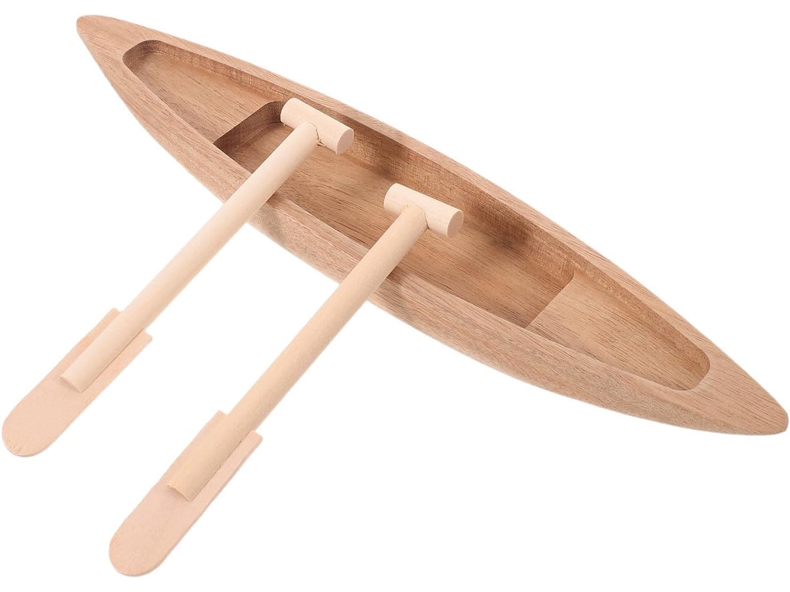 Maqueta De Barco De Madera En Miniatura Kichouse: Pequeño Barco De Madera Con Remos – Pieza Decorativa De Barco Sin