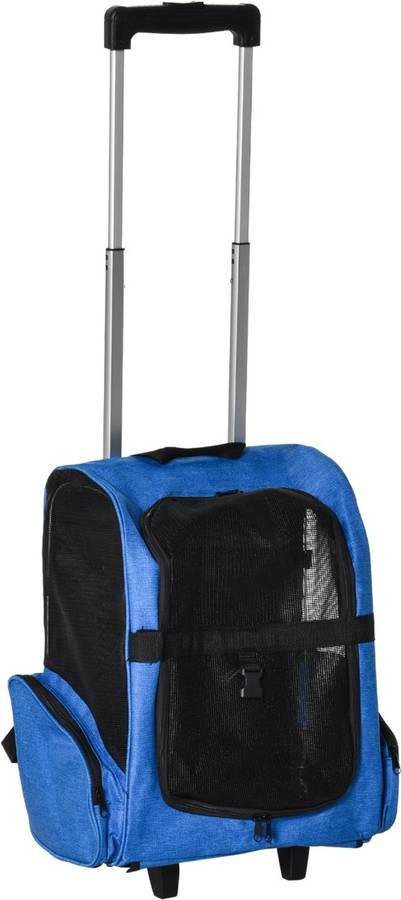 Carrito Para Mascotas 2 en 1 mochila de viaje con ruedas perros gatos asa aluminio y bolsillos 42x25x55 cm azul trasportadora pawhut d00136bu 42 25 55 hasta4