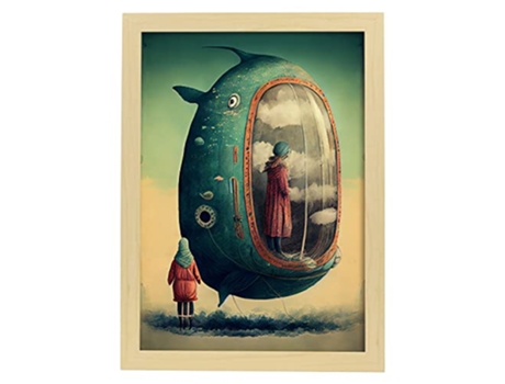 NACNIC Poster Barco Pez En Estilo Surrealismo Cinematográfico Ilustraciones Y Grabados De Historieta Abstracta Y Artística A3 Marcos Madera
