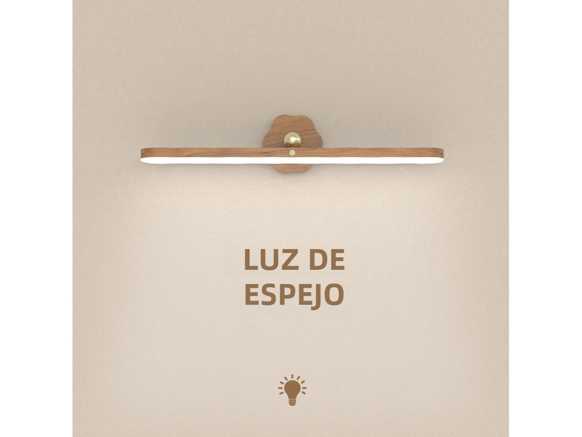 Luz De Noche Led De Madera Con Espejo, Luz Frontal Recargable Magnética, Luz De Borde Sensible Al Tacto.