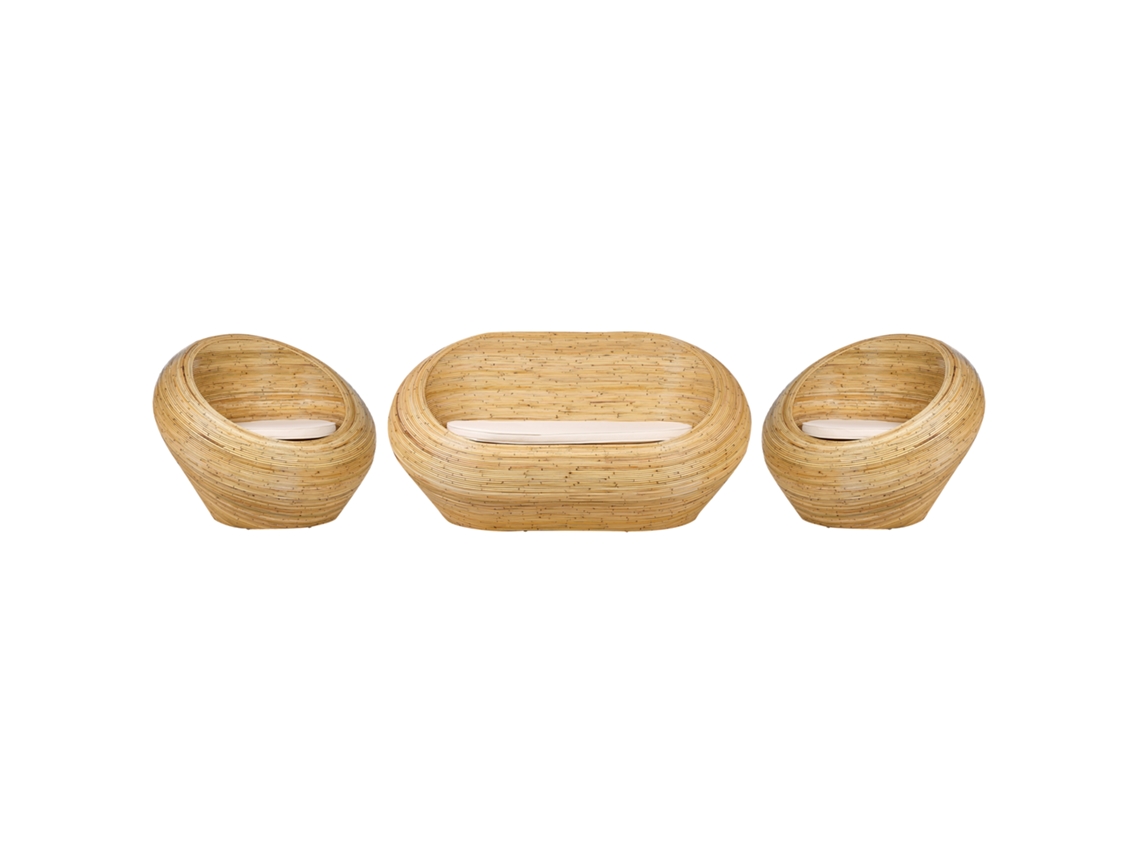 Conjunto de Asientos de Exterior en Ratán BELIANI Maiori de Ratán/Mimbre Natural 180X110X88