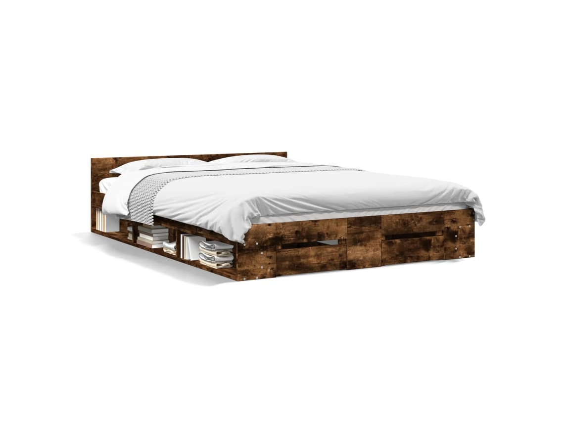 Maison Exclusive - Cama Con Cajones Madera De Ingeniería Roble Ahumado 140x190 Cm