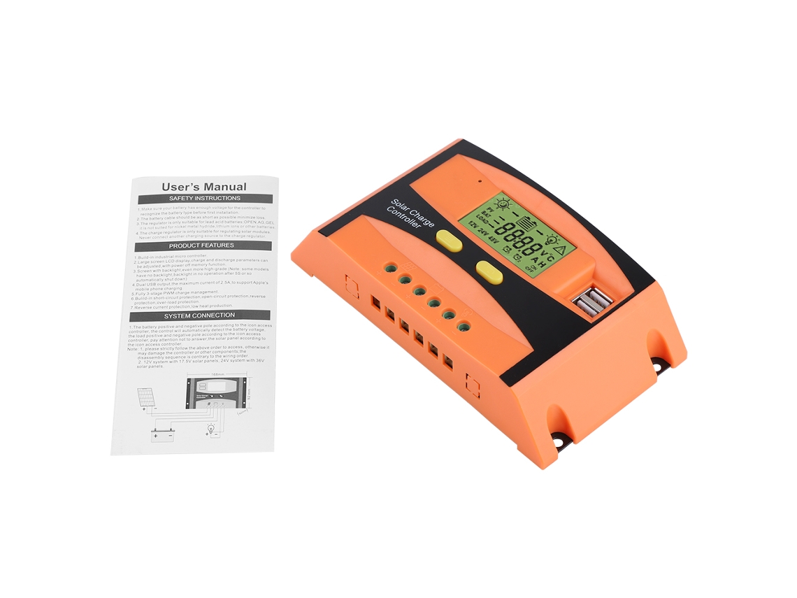 Controlador De Carga Solar Pwm Con Doble Puerto Usb Y Pantalla Lcd, 12v/24v, 30a, Regulador Inteligente