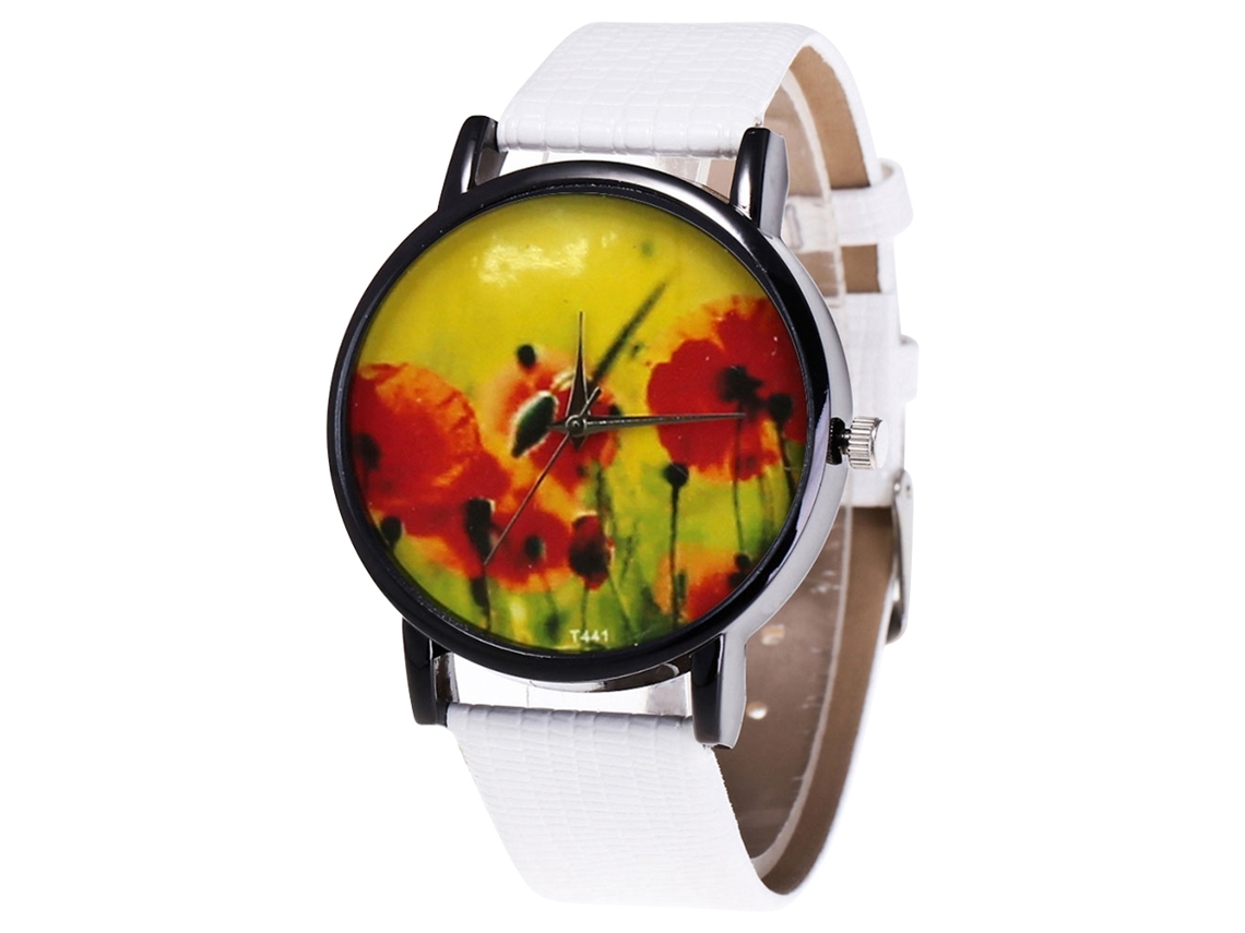 Reloj De Cuarzo Con Correa De Piel Pu Moda Dial Redondo Para Parejas (blanco)