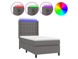 Maison Exclusive - Cama Box Spring Y Colchón Led Cuero Sintético Gris 90x200 Cm
