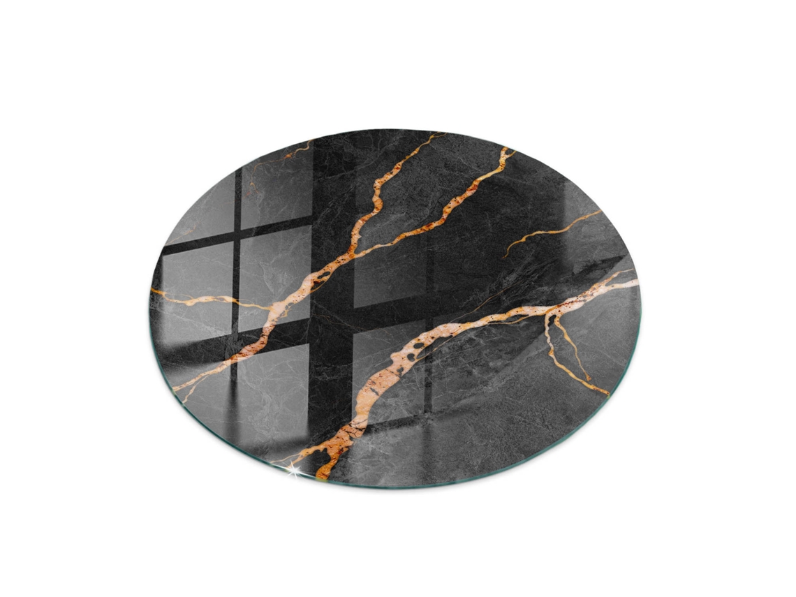Espejo de mesa redondo (50 cm - Diseño de mármol con vetas - Negro)