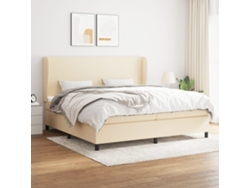 Cama Box Spring Con Colchón Tela Color Crema 200x200 Cm
