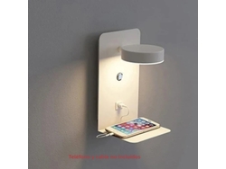 Aplique De Pared Led Para Dormitorio (blanco) Con Carga Usb E Interruptor.