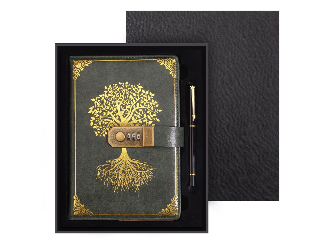 Cuaderno diario A5 Árbol de la Vida con bolígrafo y caja de regalo Eifson
