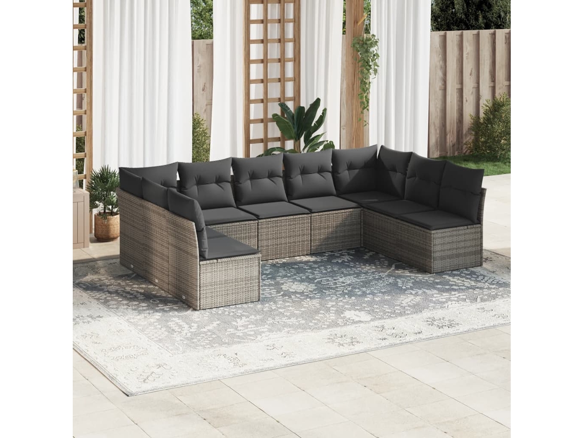 Pcs Conjunto Sofás P/ Jardim Com Almofadões Vime Pe Cinzento Dkd Home Decor