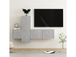 3 Pzs Pack de Muebles de Armario Tv Contrachapado Gris Cemento
