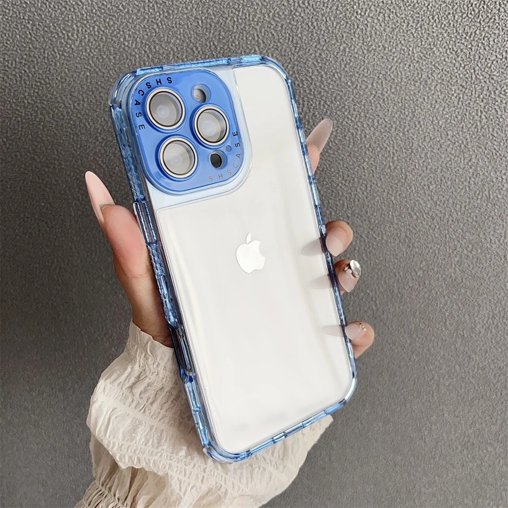 (iphone 15, Azul) Funda Transparente A Prueba De Golpes Para Iphone, Adecuada Para Chicas.