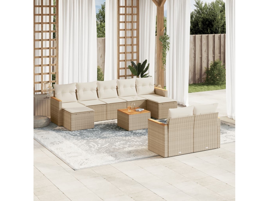 Conjunto de sofá de jardín de 10 piezas con cojines, mimbre sintético beige, Dkd Home Decor