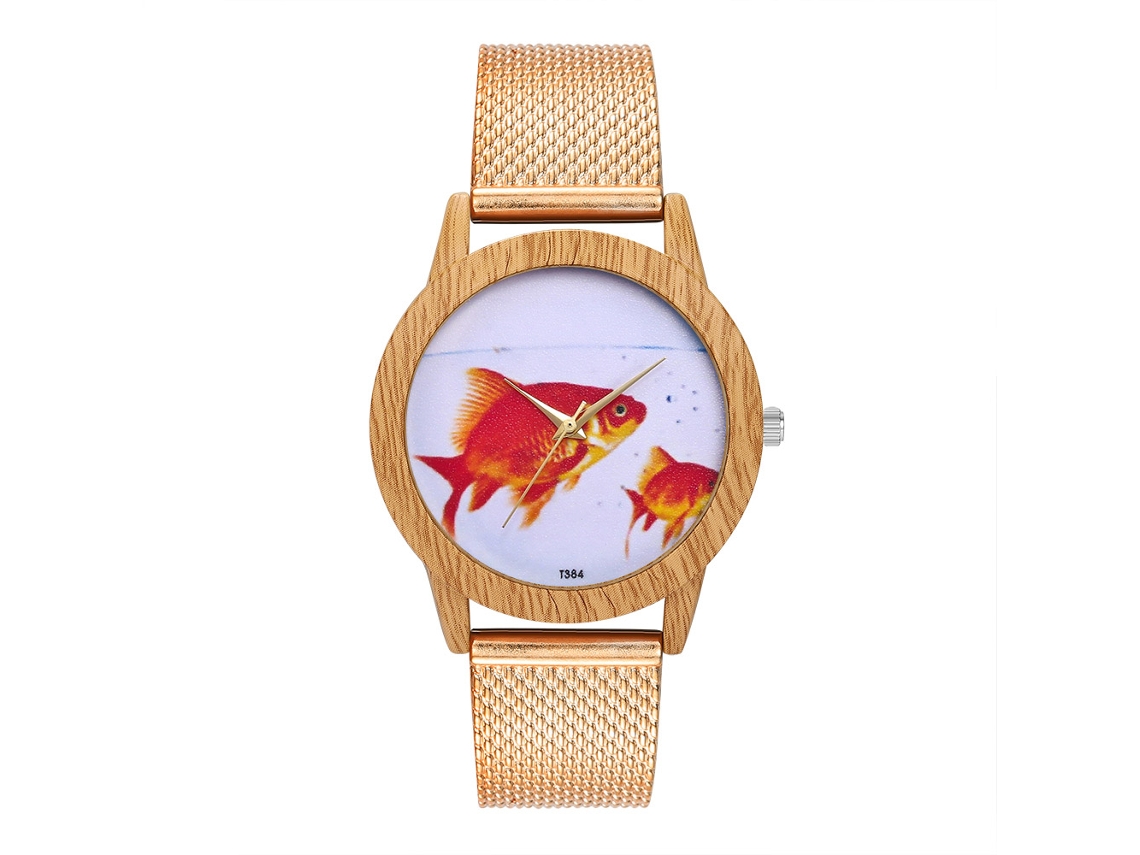 Reloj De Pulsera De Cuarzo Unisex Con Malla Y Patrón Animal Zhoulianfa Oro Rosa