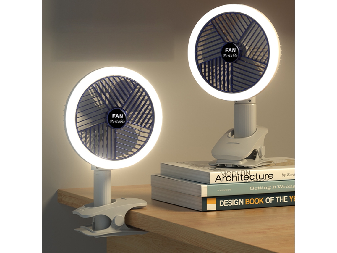 Ventilador Portátil Clip 4 Velocidades Luz Noturna Usb c Recarregável