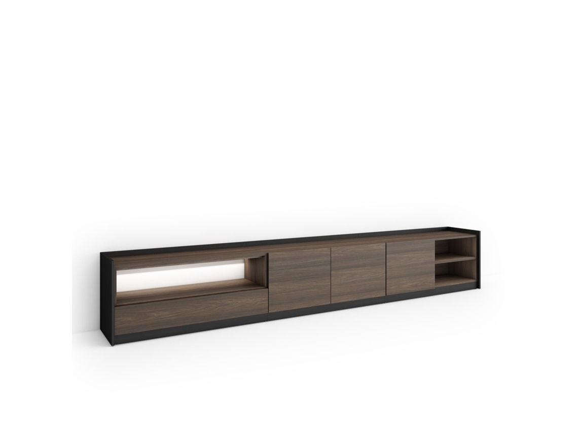 Mueble Tv, Televisión, 310x37x50cm, Para Tv Hasta 80", Led, Roble Oscuro Y Negro