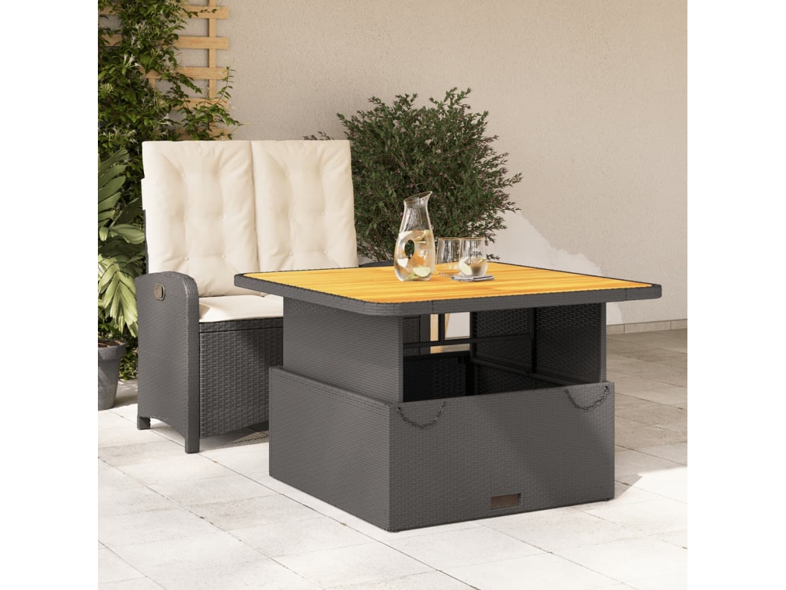 2 Pcs Conjunto De Jantar P/ Jardim C/ Almofadões Vime Pe Preto Dkd Home Decor