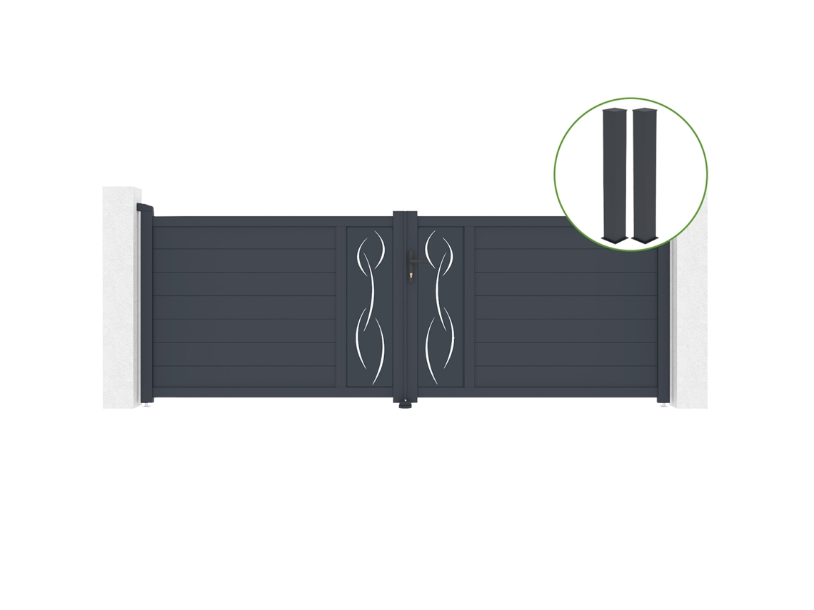 Puerta abatible 3,5m LIFE H.120cm aluminio gris 2 postes 20x20cm H.166cm CASANOOV