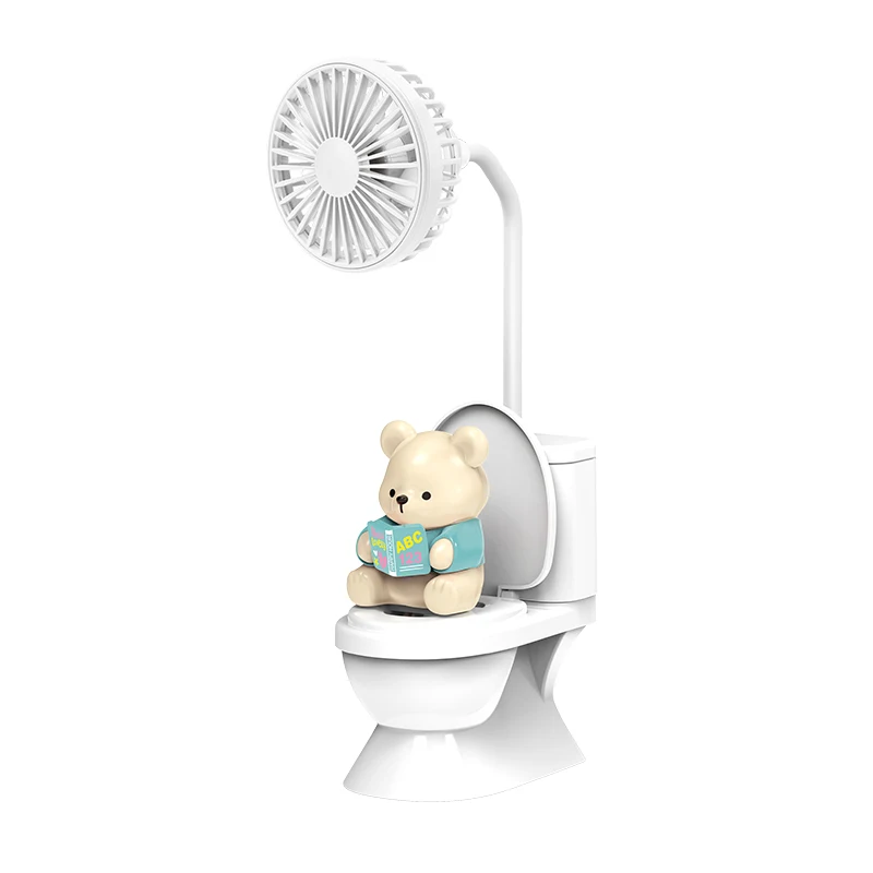 Ventilador De Escritorio Para Inodoro (oso Azul) Creativo, Ventilador De Escritorio Recargable De Alta Potencia Con Portalápices
