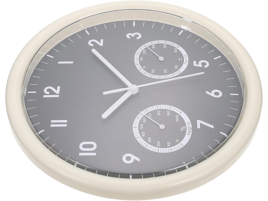Reloj De Pared Retro De 25 Cm Con Termómetro E Higrómetro, Silencioso, Caja Blanca, Esfera Gris Niebla.
