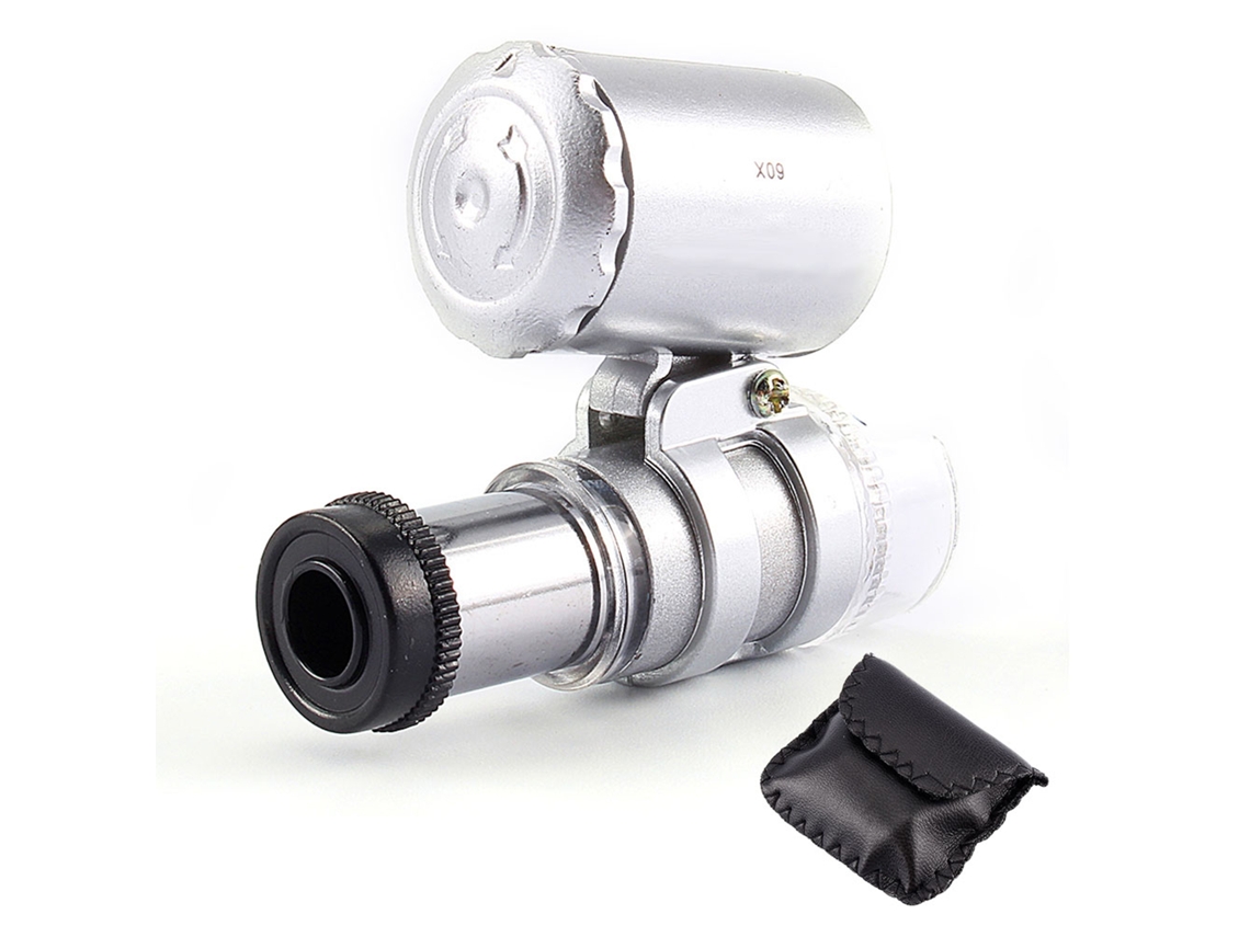 Microscopio De Bolsillo 60x Mini Con Led Y Luz Uv Lupa Joyería