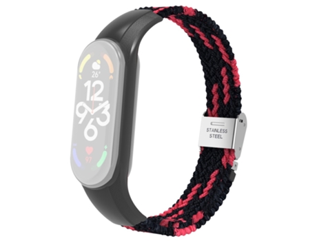 Correa de acero inoxidable trenzado con hebilla ajustable para Xiaomi Mi Band 7 - negro/rojo