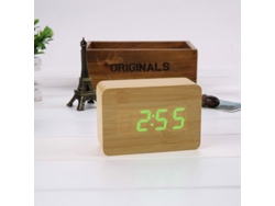 2026-reloj Despertador Digital Led De Carga Usb/batería Con Temperatura, 3 Alarmas, 2 Modos Y 3 Ajustes De Brillo (luz Verde Madera De Bambú)