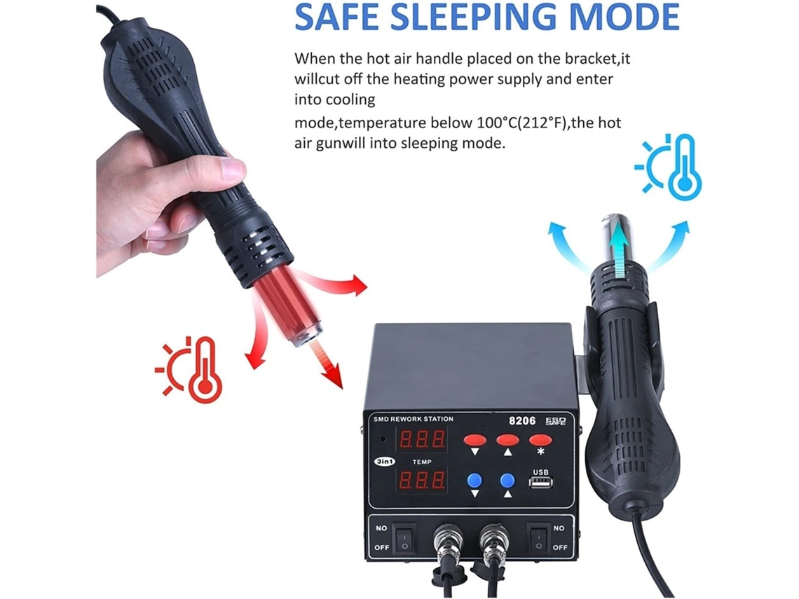 Estación De Soldadura Smd 8206 De 800 W, Calentamiento Rápido, Pistola De Calor 3 En 1, Interfaz Usb.