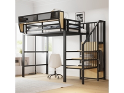 Cama alta de 90x200 con escalera de seguridad y compartimento de almacenamiento flexible, cama para adultos, litera para niños.