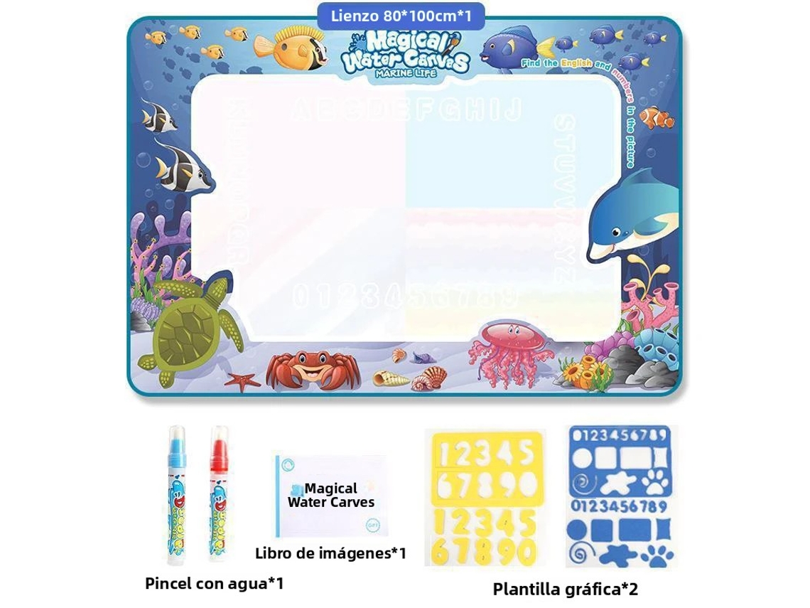 Tapete para pintar con agua (océano 100x80cm), tapete para colorear y dibujar, tablero mágico reutilizable para dibujar.